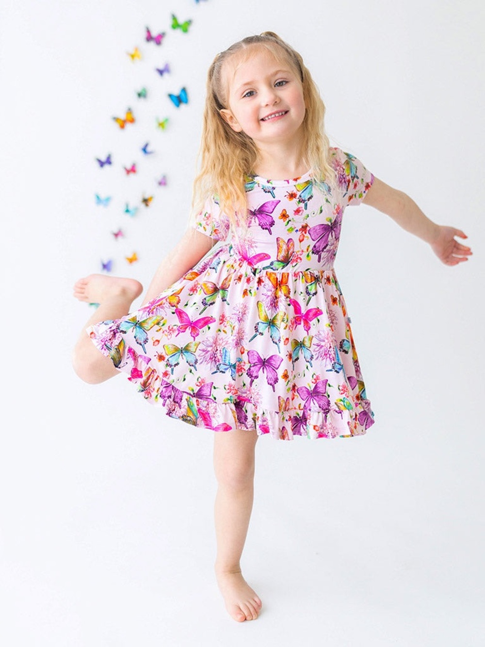 Posh Peanut Ruffled Twirl Dress Watercolor Butterfly 2T